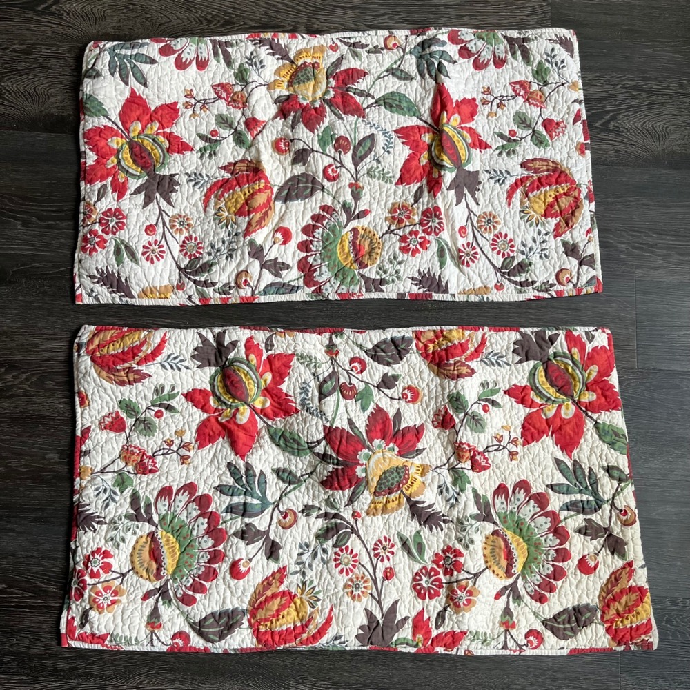 Noble Excellence Jacobean Quilted Floral Pillow Shams Lot King-2 Standard-1 - Picture 2 of 8
